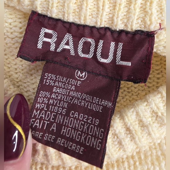 90's Raoul M Butter-Cream Sweater Dress Pearl Accents Angora Silk Vintage Ci1948 - Picture 7 of 13